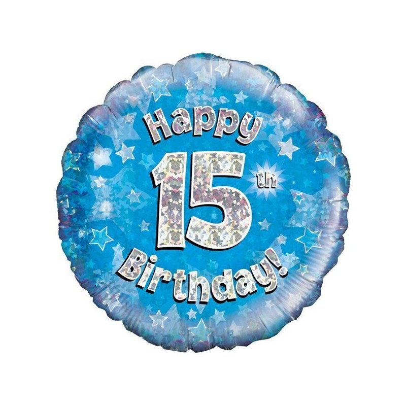 Oaktree 18 Inch Happy 15th Birthday Blue Holographic