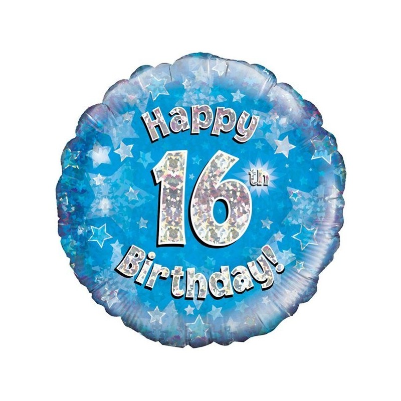 Oaktree 18 Inch Happy 16th Birthday Blue Holographic