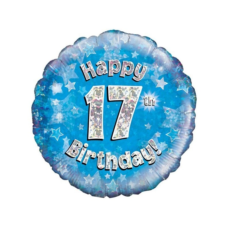 Oaktree 18 Inch Happy 17th Birthday Blue Holographic