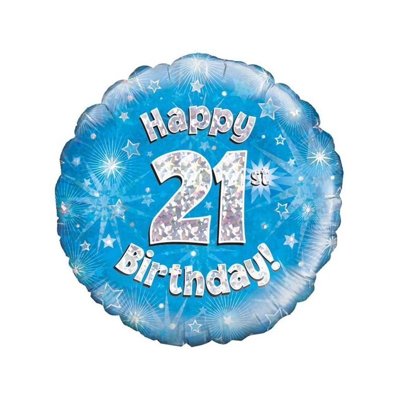 Oaktree 18 Inch Happy 21st Birthday Blue Holographic