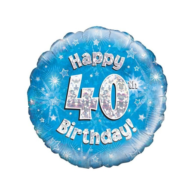 Oaktree 18 Inch Happy 40th Birthday Blue Holographic