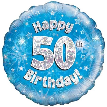 Oaktree 18 Inch Happy 50th Birthday Blue Holographic