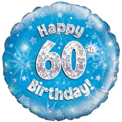 Oaktree 18 Inch Happy 60th Birthday Blue Holographic
