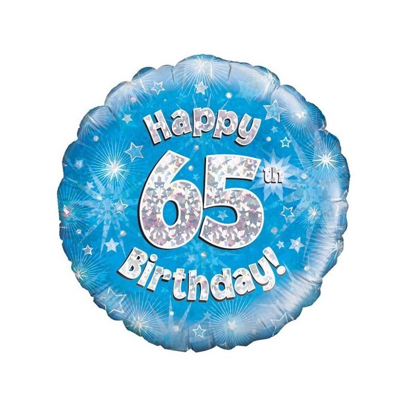 Oaktree 18 Inch Happy 65th Birthday Blue Holographic