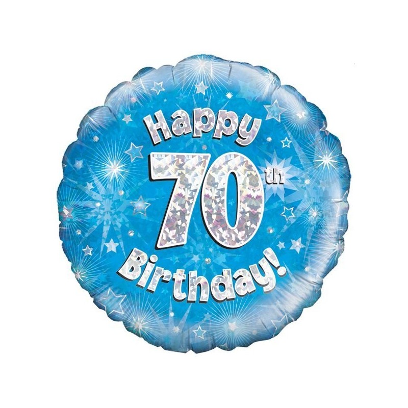Oaktree 18 Inch Happy 70th Birthday Blue Holographic