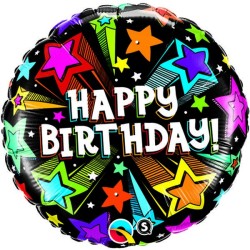 Qualatex 18 Inch Round Foil Balloon - Birthday Colourful Shooting Stars