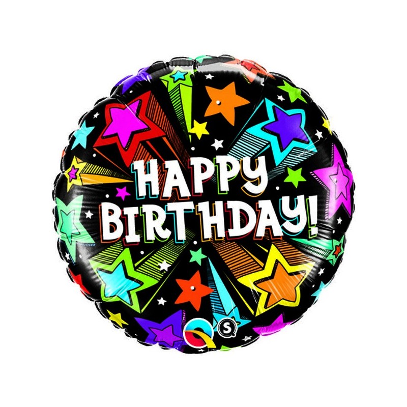Qualatex 18 Inch Round Foil Balloon - Birthday Colourful Shooting Stars
