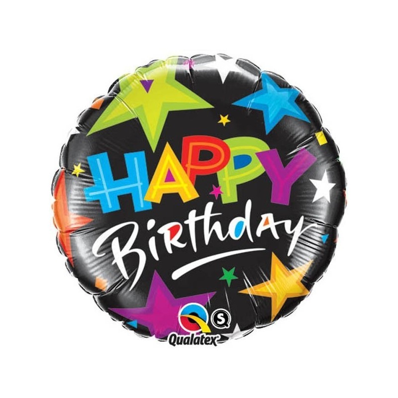 Qualatex 18 Inch Round Foil Balloon - Birthday Brilliant Stars Black