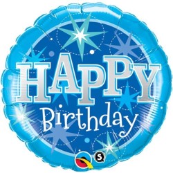 Qualatex 18 Inch Round Foil Balloon - Birthday Blue Sparkle