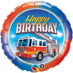 Qualatex 18 Inch Round Foil Balloon - Birthday Fire Truck
