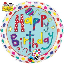 Qualatex 18 Inch Round Foil Balloon - Birthday Polka Dots & Stripe