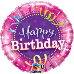 Qualatex 18 Inch Round Foil Balloon - Birthday Hot Pink