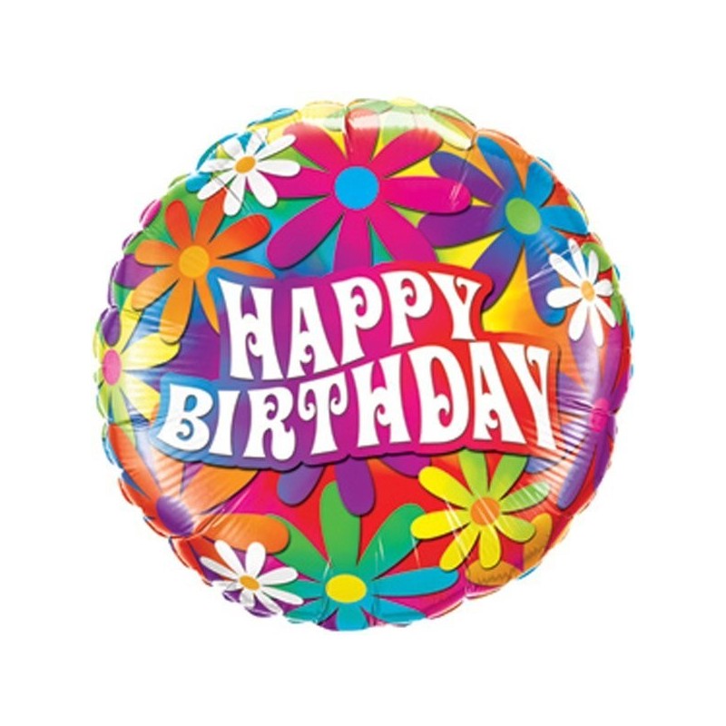 Qualatex 18 Inch Round Foil Balloon - Birthday Psychedelic Daisies