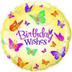 Qualatex 18 Inch Round Foil Balloon - Birthday Wishes Butterflies