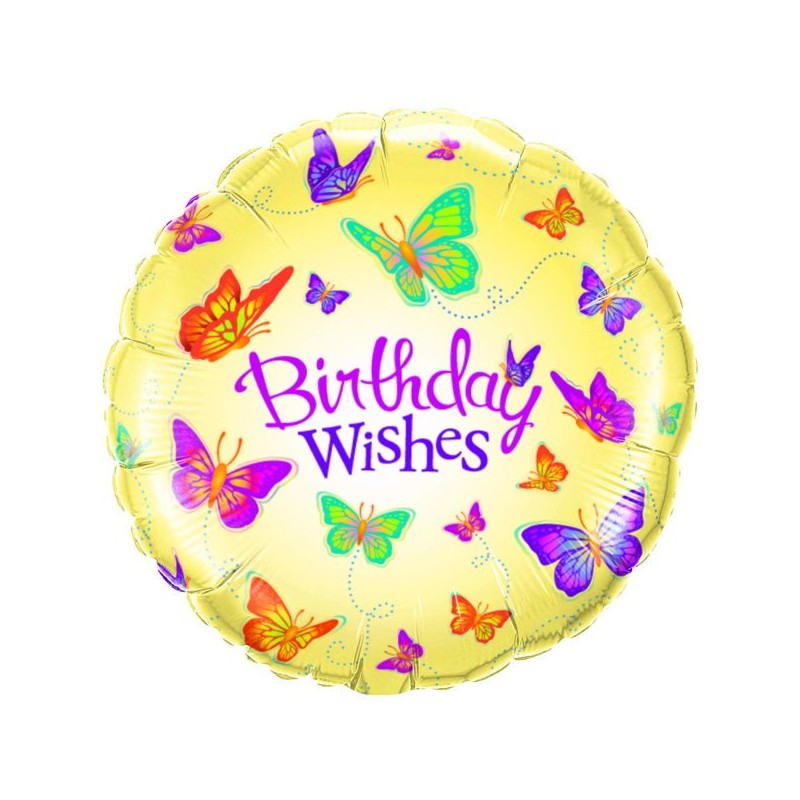 Qualatex 18 Inch Round Foil Balloon - Birthday Wishes Butterflies