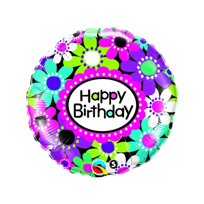 Qualatex 18 Inch Round Foil Balloon - Birthday Daisy Patterns