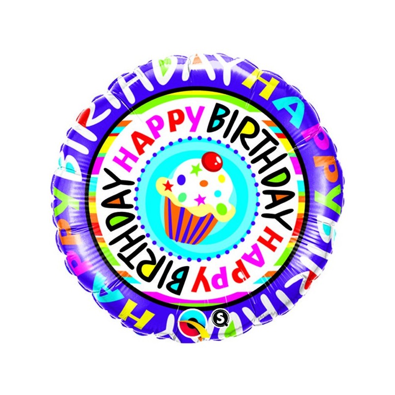 Qualatex 18 Inch Round Foil Balloon - Birthday Repeat Cupcake