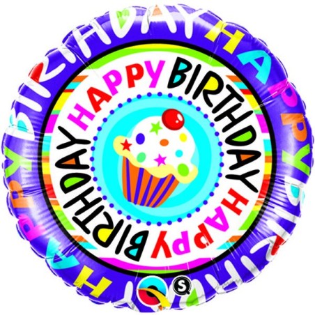 Qualatex 18 Inch Round Foil Balloon - Birthday Repeat Cupcake