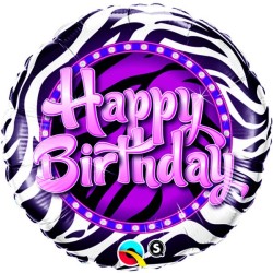 Qualatex 18 Inch Round Foil Balloon - Birthday Zebra Print