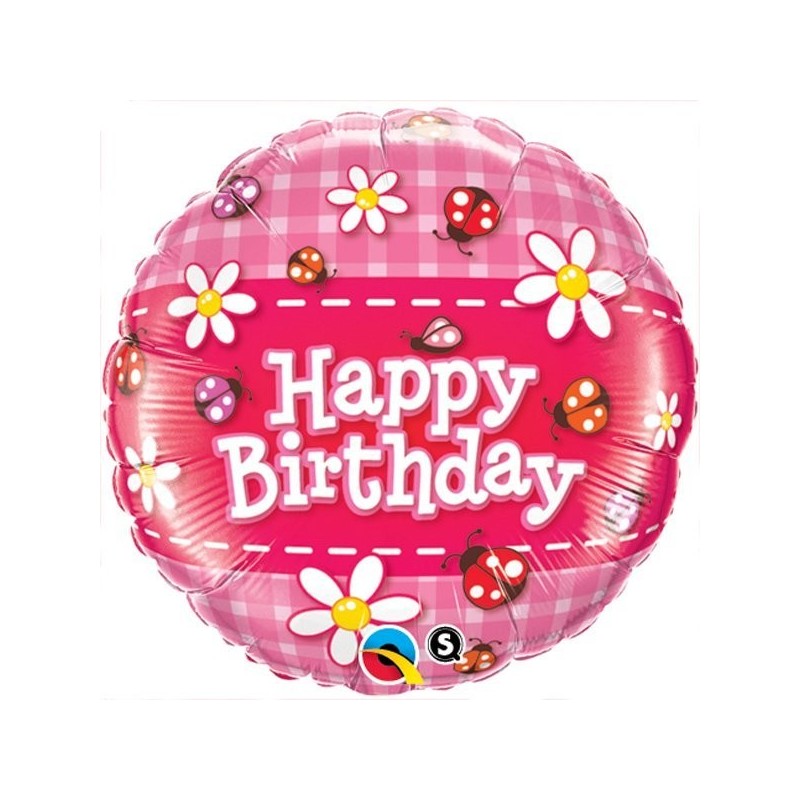 Qualatex 18 Inch Round Foil Balloon - Birthday Ladybug & Daisies