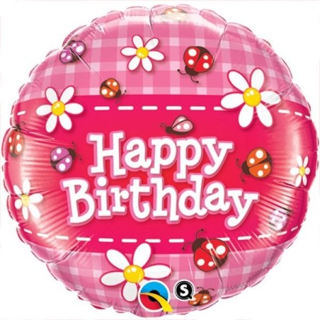 Qualatex 18 Inch Round Foil Balloon - Birthday Ladybug & Daisies