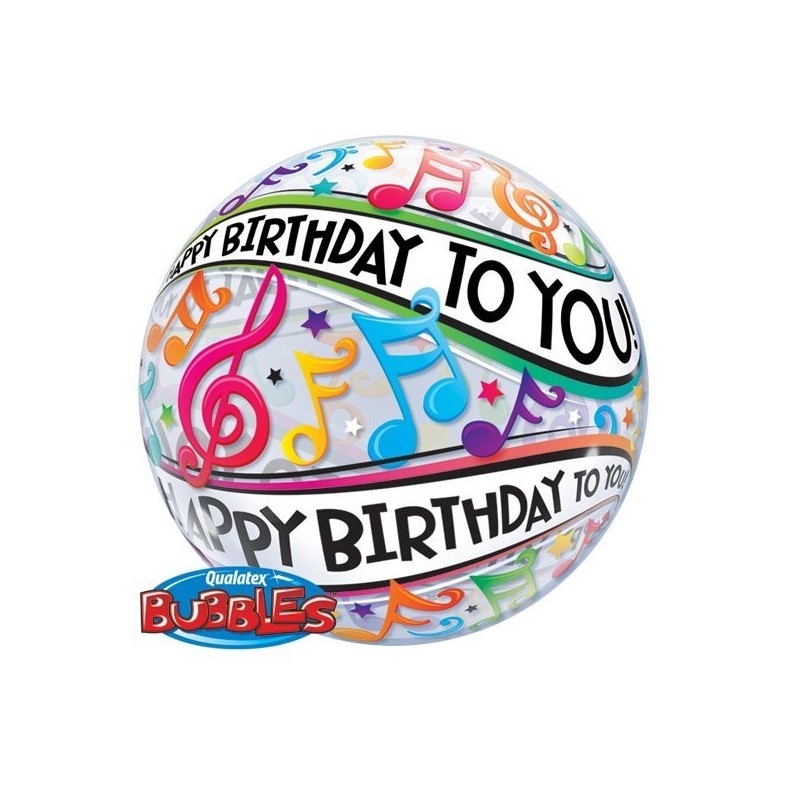 Qualatex 22 Inch Single Bubble Balloon - Birthday Music Notes