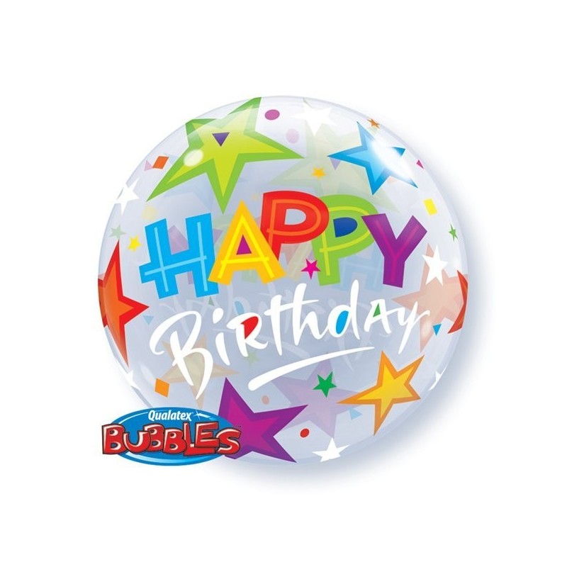 Qualatex 22 Inch Single Bubble Balloon - Birthday Brilliant Stars