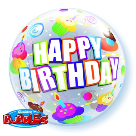 Qualatex 22 Inch Single Bubble Balloon - Birthday Colourful Cupcakes
