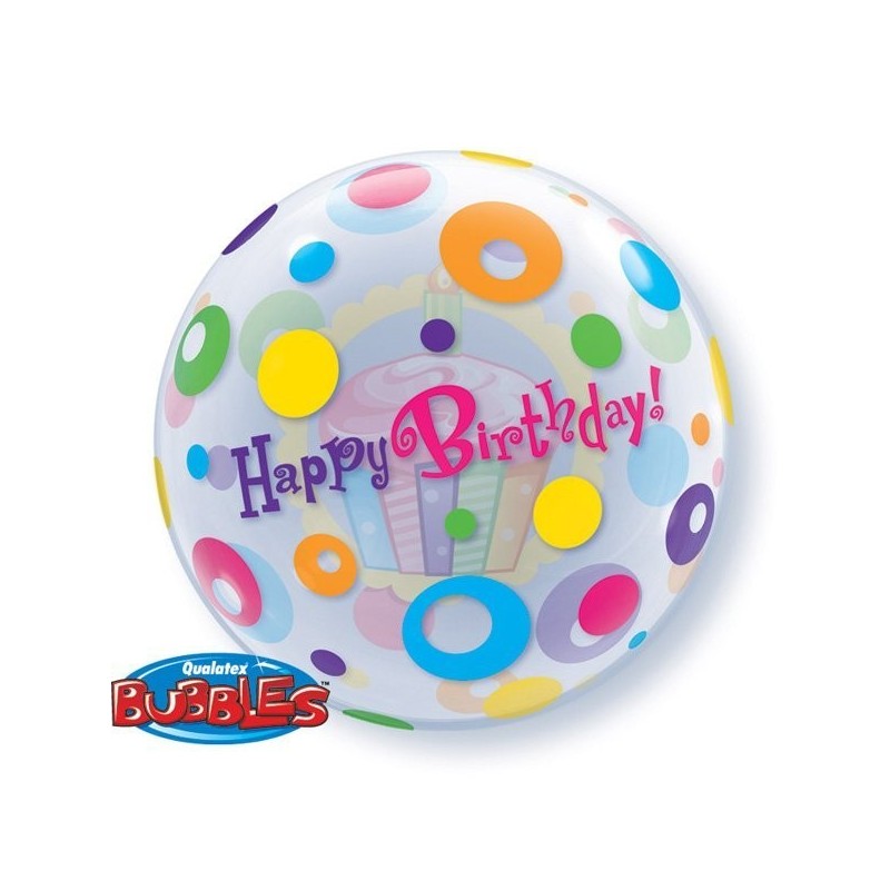 Qualatex 22 Inch Single Bubble Balloon - Birthday Cupcakes & Dots