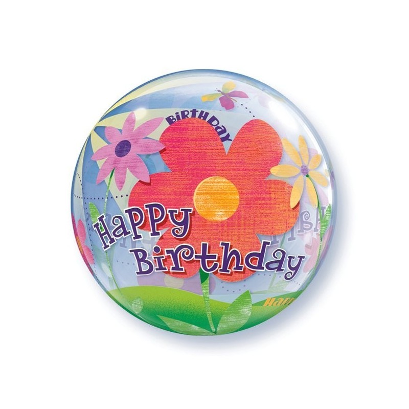 Qualatex 22 Inch Single Bubble Balloon - Birthday Funky Flowers