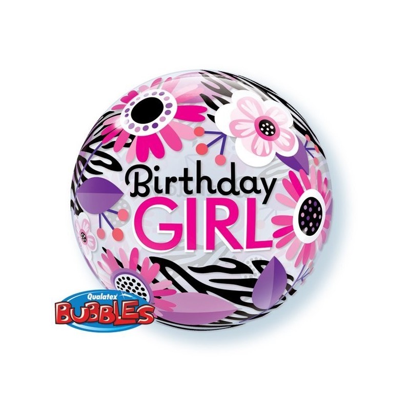 Qualatex 22 Inch Single Bubble Balloon - Birthday Girl Zibra Stripes