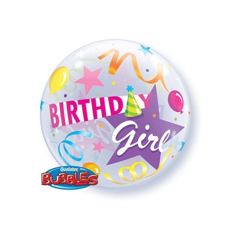 Qualatex 22 Inch Single Bubble Balloon - Birthday Girl Party Hat