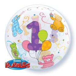 Qualatex 22 Inch Single Bubble Balloon - Age 1 Teddy Bears