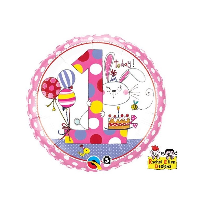 Qualatex 18 Inch Round RE Foil Balloon - Age 1 Bunny Polka Dots