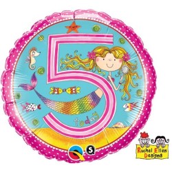 Qualatex 18 Inch Round RE Foil Balloon - Age 5 Mermaid Polka Dots