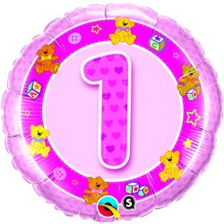 Qualatex 18 Inch Round Foil Balloon - Age 1 Pink Teddies
