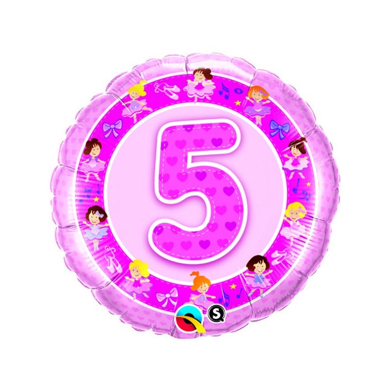 Qualatex 18 Inch Round Foil Balloon - Age 5 Pink Ballerinas