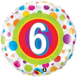 Qualatex 18 Inch Round Foil Balloon - Age 6 Colourful Dots