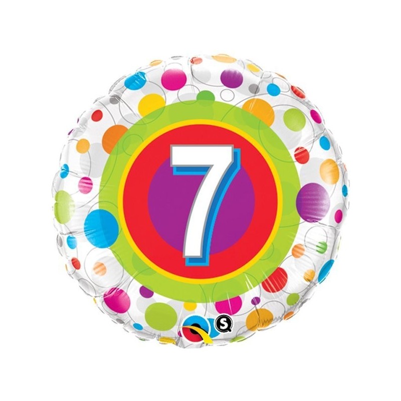 Qualatex 18 Inch Round Foil Balloon - Age 7 Colourful Dots