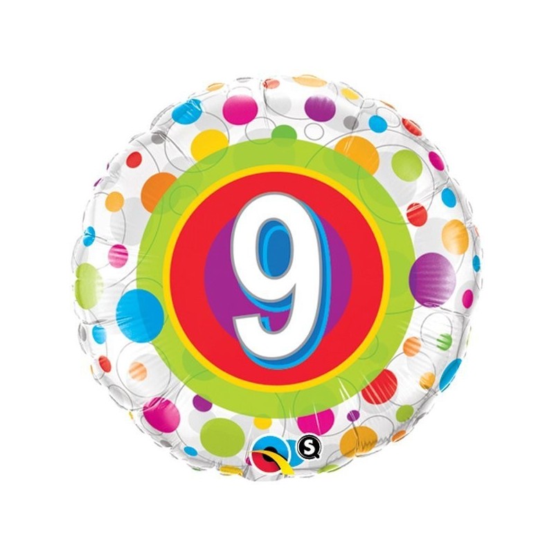 Qualatex 18 Inch Round Foil Balloon - Age 9 Colourful Dots