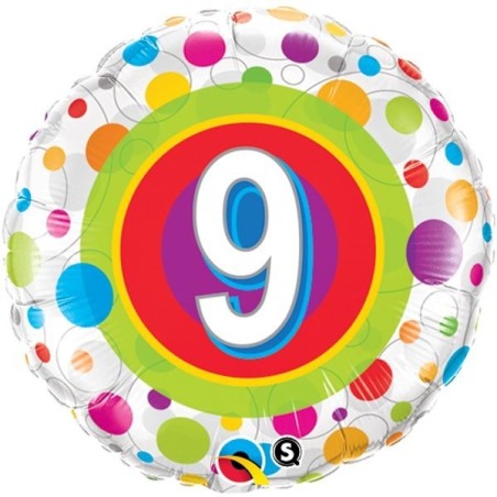 Qualatex 18 Inch Round Foil Balloon - Age 9 Colourful Dots
