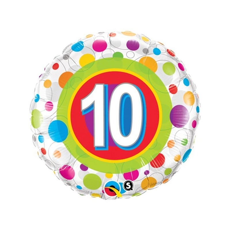 Qualatex 18 Inch Round Foil Balloon - Age 10 Colourful Dots