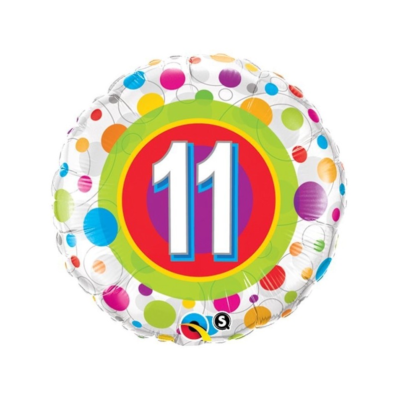 Qualatex 18 Inch Round Foil Balloon - Age 11 Colourful Dots