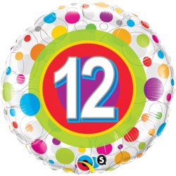 Qualatex 18 Inch Round Foil Balloon - Age 12 Colourful Dots