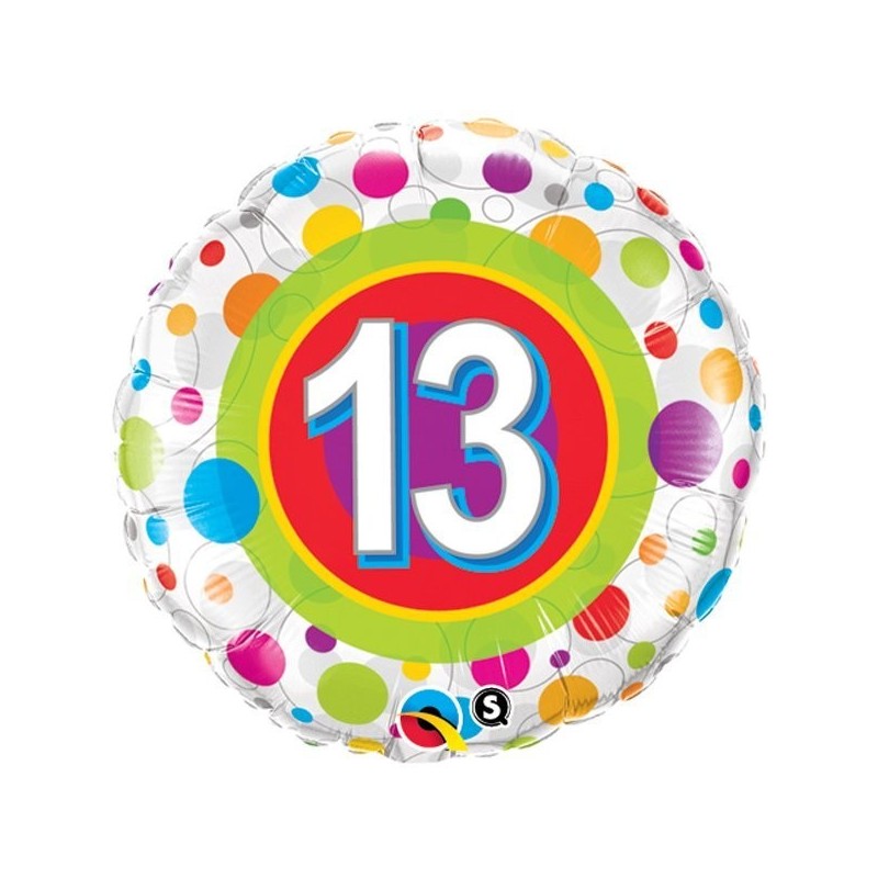 Qualatex 18 Inch Round Foil Balloon - Age 13 Colourful Dots