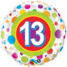 Qualatex 18 Inch Round Foil Balloon - Age 13 Colourful Dots