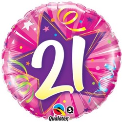 Qualatex 18 Inch Round Foil Balloon - 21 Shining Star Hot Pink
