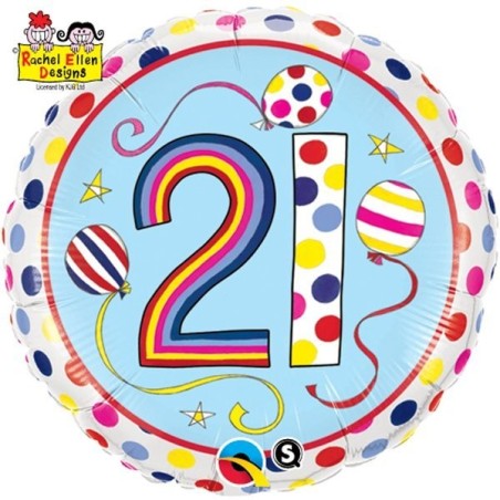 Qualatex 18 Inch Round RE Foil Balloon - 21 Polka Dots & Stripes