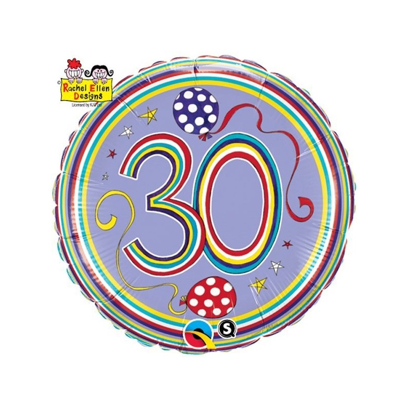 Qualatex 18 Inch Round RE Foil Balloon - 30 Polka Dots & Stripes