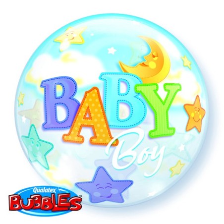 Qualatex 22 Inch Single Bubble Balloon - Baby Boy Moon & Stars